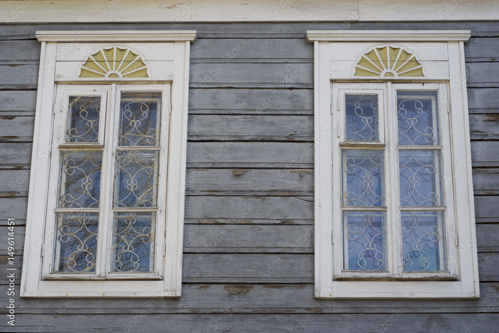 Two old white wooden windows Two old white wooden windows