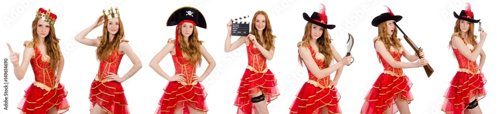 Princess wearing crown and red dress isolated on white Princess wearing crown and red dress isolated on white