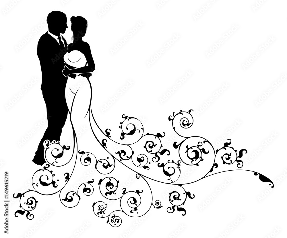 Wedding Couple Bride and Groom Silhouettes Wedding Couple Bride and Groom Silhouettes