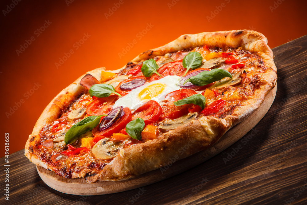 Pizza with egg and mushrooms