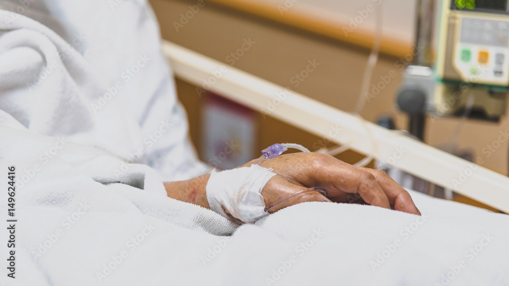 Patient in the hospital with saline intravenous Patient in the hospital with saline intravenous