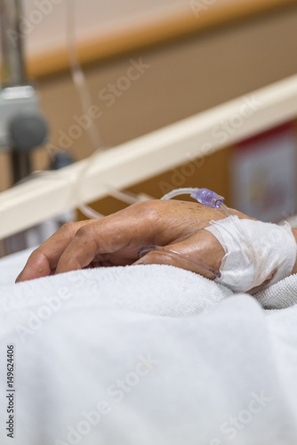 Patient in the hospital with saline intravenous