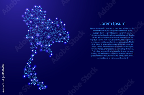 Map of Thailand from polygonal blue lines and glowing stars vector illustration