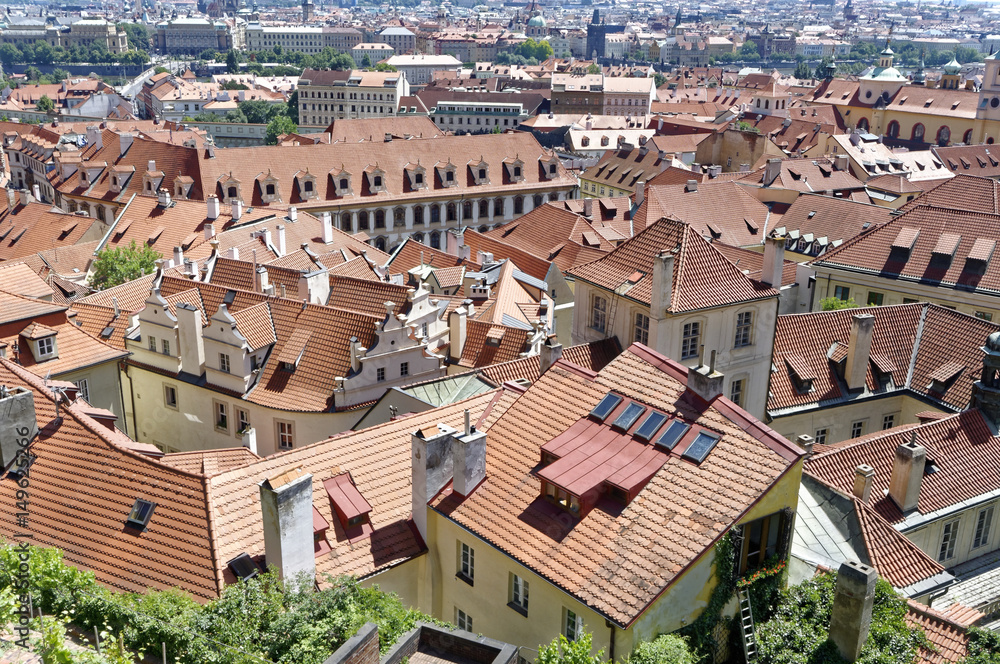 top view of the red roof tiles in houses