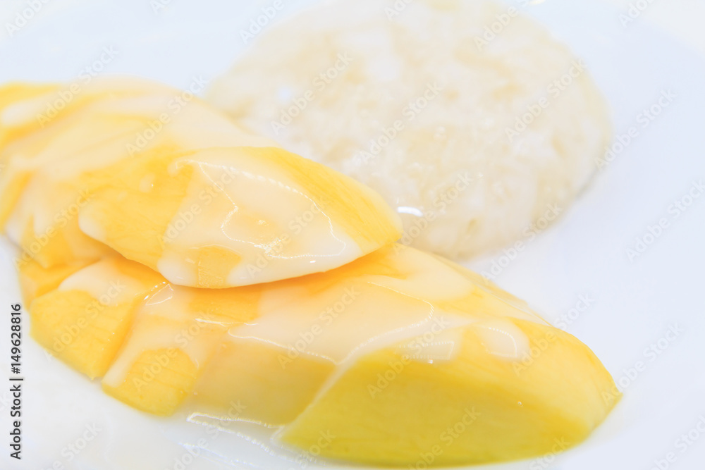 Thai dessert mango on sticky rice and coconut milk Thai dessert mango on sticky rice and coconut milk