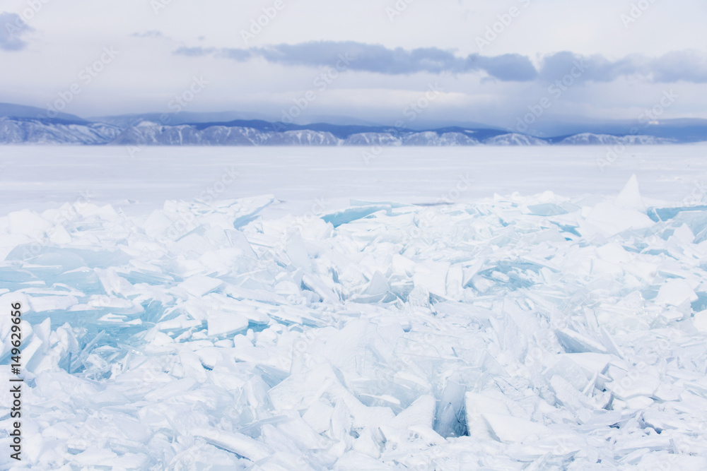 Winter landscape. Baikal lake hummock Winter landscape. Baikal lake hummock