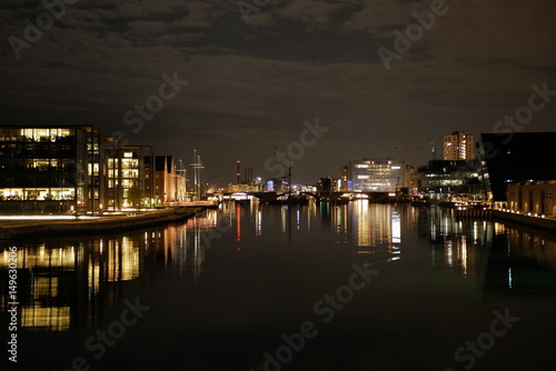 Photography Copenhagen Harbour Night Shot - Night City background with copy space for text o