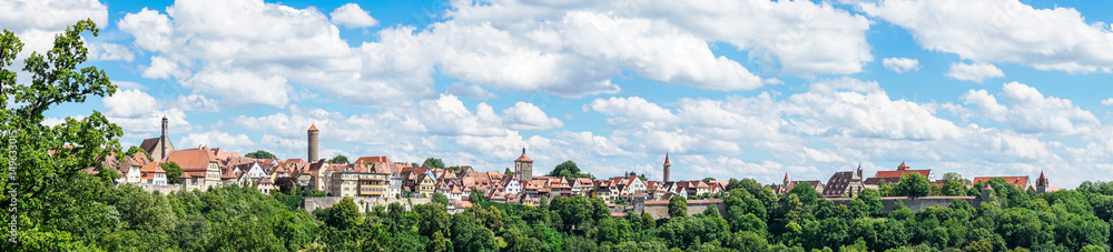 Rothenburg ob der Tauber Skyline unter weiß-blauem Himmel als Panoramabild