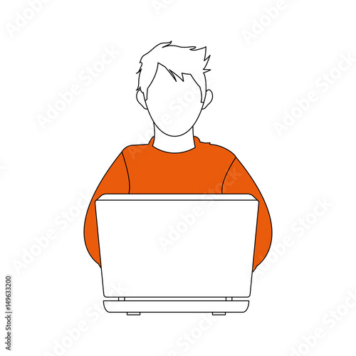 color silhouette image cartoon hacker sitting at the desktop vector illustration
