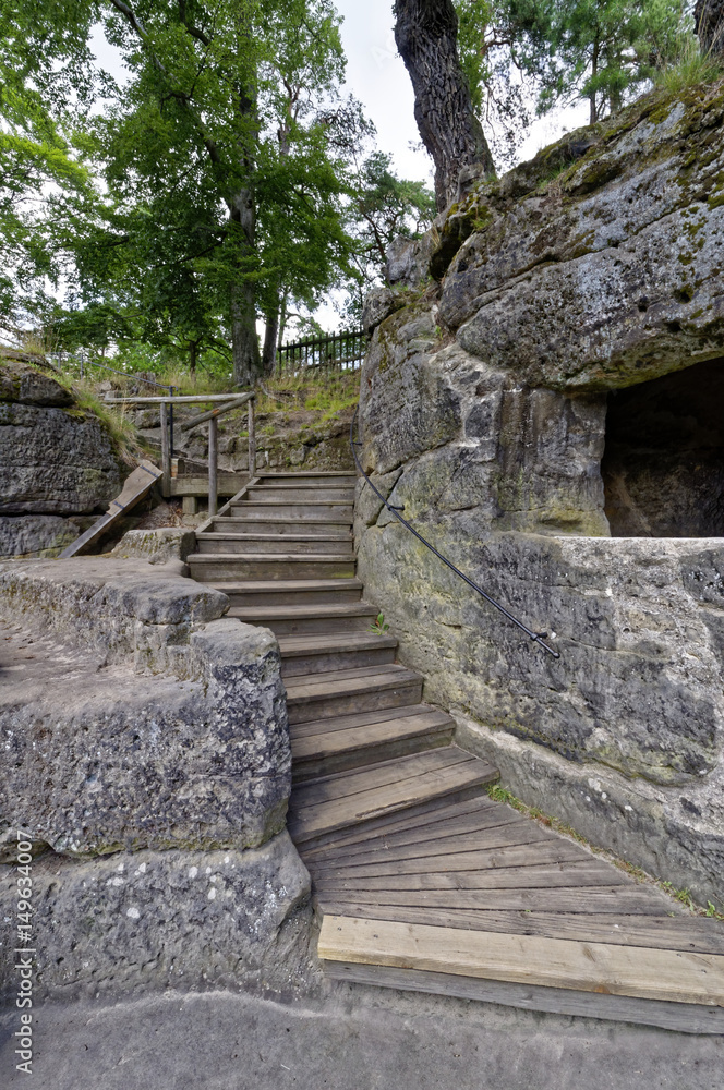 Wooden steps in the rock