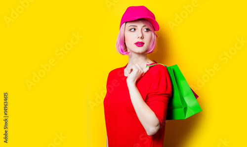 young woman with shopping bags