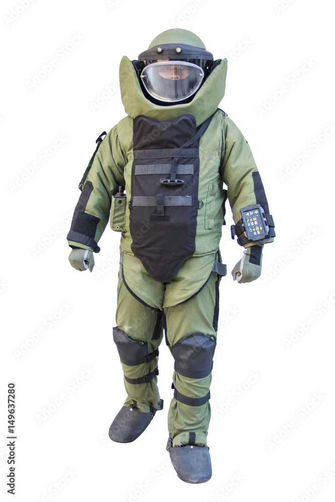 Bomb suit isolated on white for EOD team