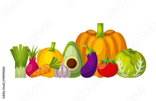 assorted fruits vegetables healthy organic vegetarian foods related icons image vector illustration design 