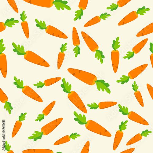 Vector seamless pattern with orange carrots on white background. Healthy food. Vegetable summer pattern, colorful print for design.