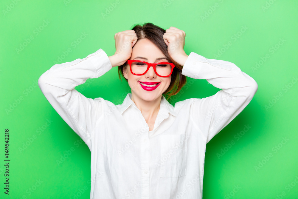 young smiling woman in glasses young smiling woman in glasses