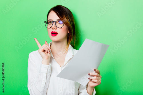 young woman with paper