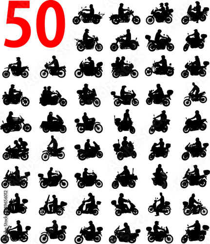 big collection of motorcyclist silhouettes - vector photo