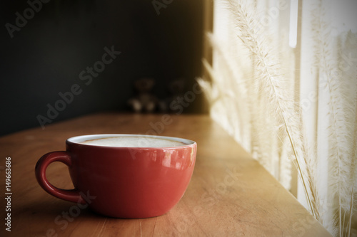 Coffee in red cup morning Vintage tone 