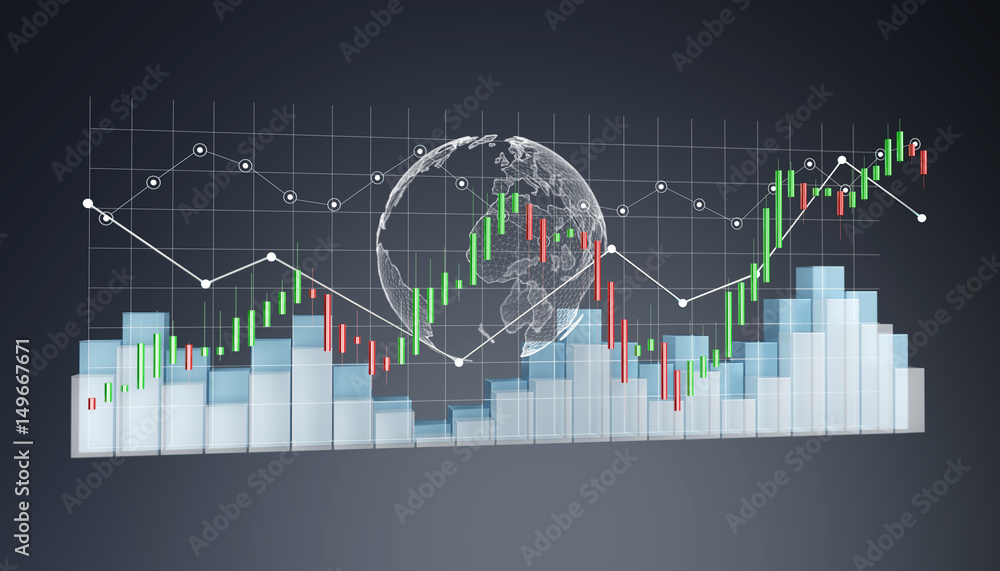 Digital 3D rendered stock exchange stats and charts Digital 3D rendered stock exchange stats and charts