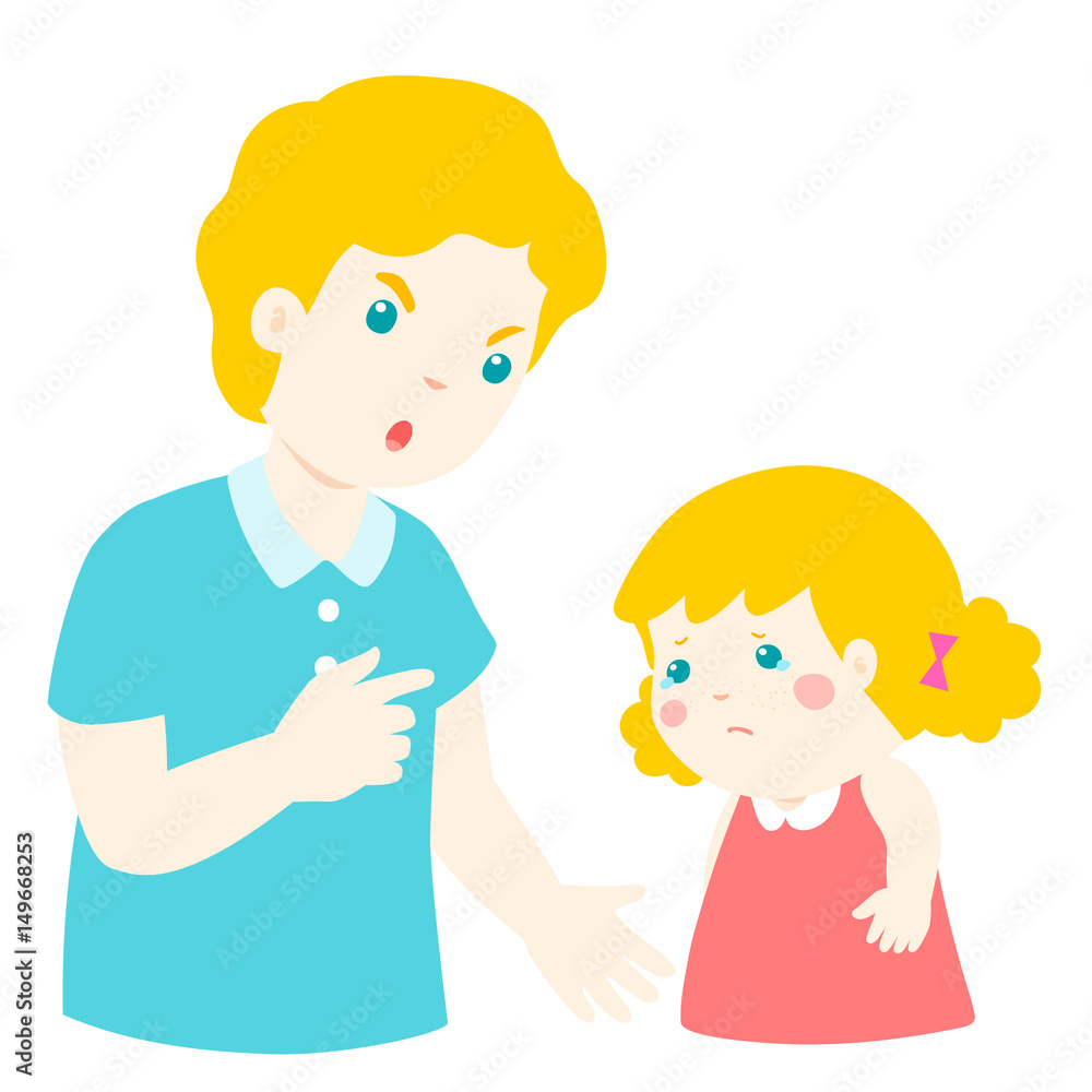 Father angry at his daughter and blame her.Dad scolds children vector illustration. Father angry at his daughter and blame her.Dad scolds children vector illustration.