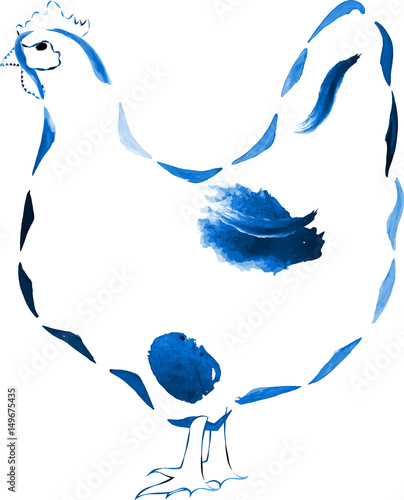 Watercolor vector blue hen