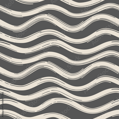 Seamless pattern with white waves on black background. 