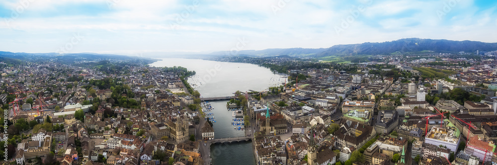 The New Aerial Panoramic View of Zurich Cityscape in Switzerland