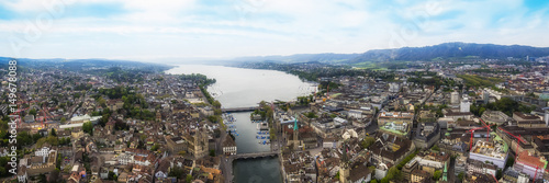 The New Aerial Panoramic View of Zurich Cityscape in Switzerland © Photo London UK