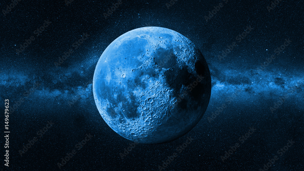 Obraz premium niebieski Księżyc przed galaktyką Drogi Mlecznej