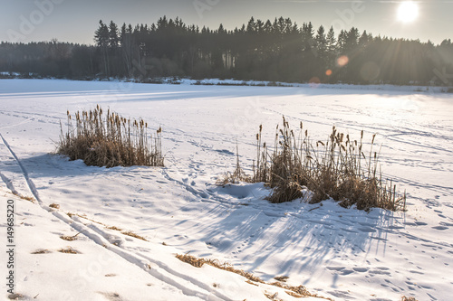 sunlight falls on the snow