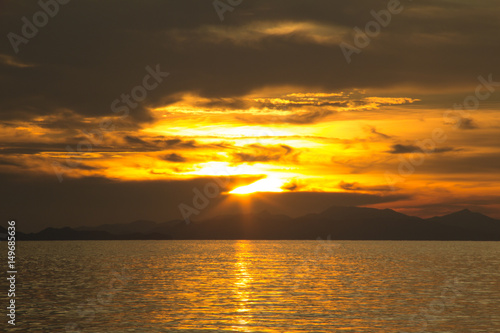 THAILAND - April 29  2017 Beautiful Nature of Sunset Over the Sea with Twilight Sky at Ban Chuen Beach  Trat