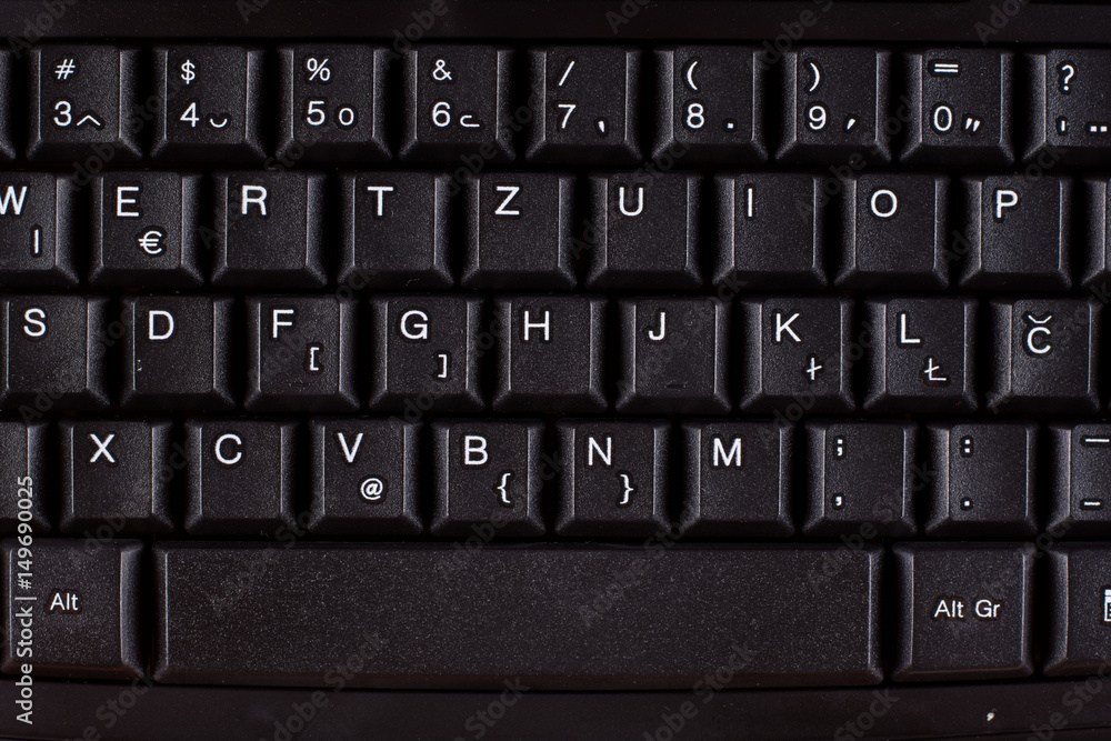 Closeup macro black unused pc keyboard keys Closeup macro black unused pc keyboard keys