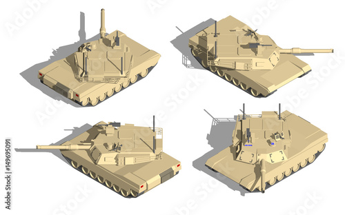 Military Transportation isometric vector. tank with turret machine gun.