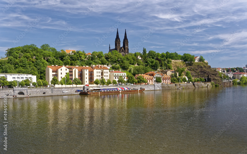 Front view of the twin towers in the church
