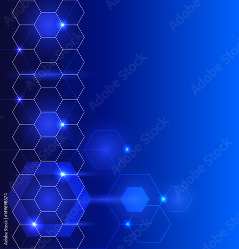 Abstract background, hexagon, blue tones, vertical pattern