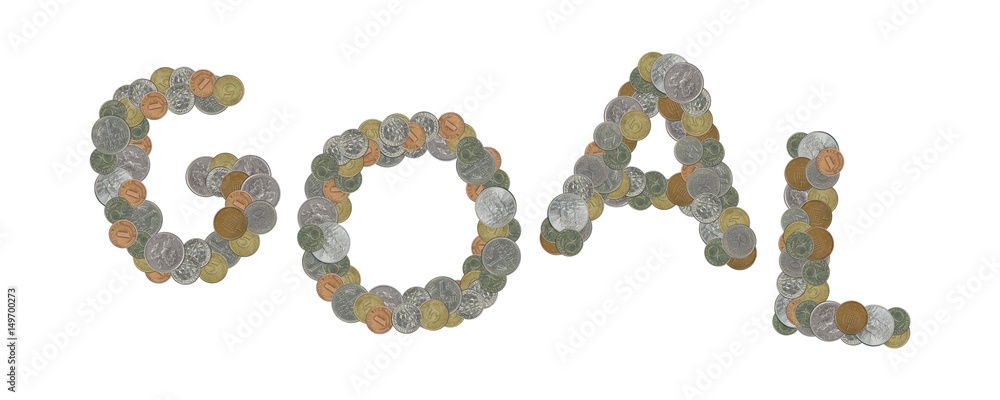 GOAL – Coins on white background