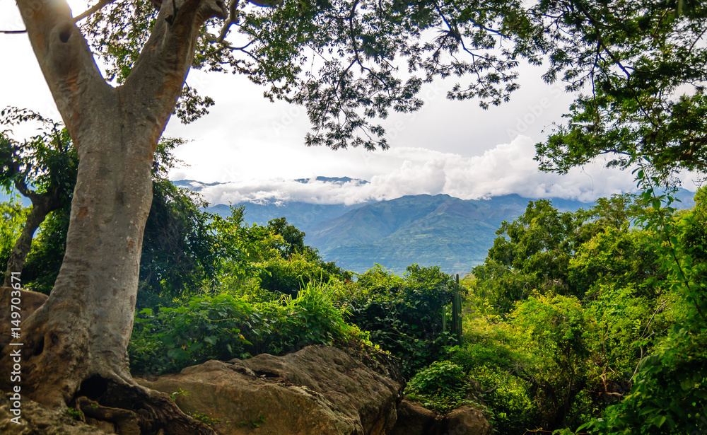 View on mountain landscape by Barichara in Colombia