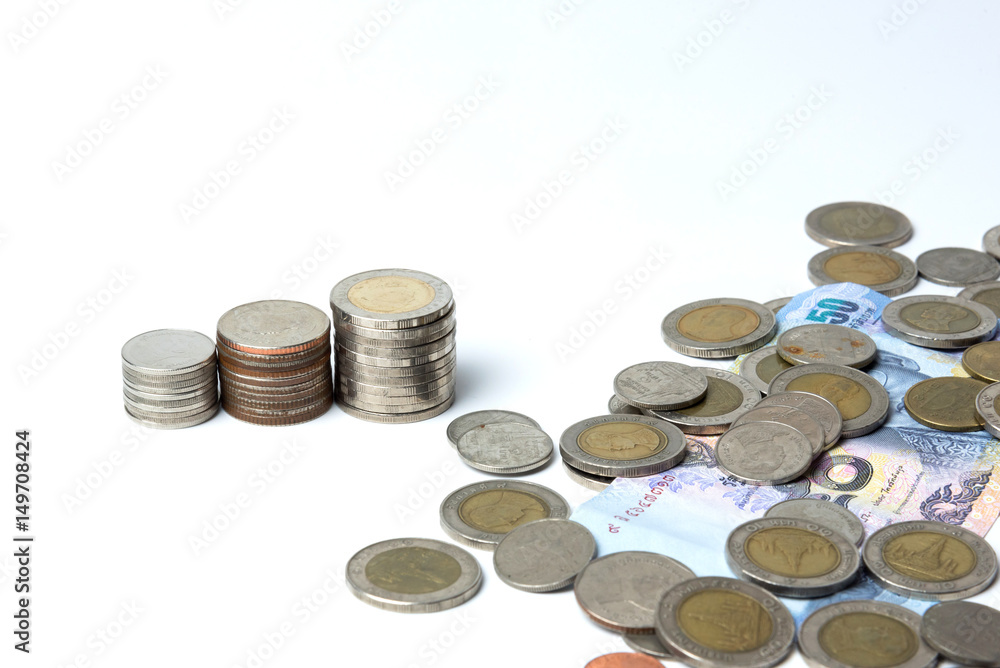 Stack of coins isolate on white background. Concept: saving money Stack of coins isolate on white background. Concept: saving money