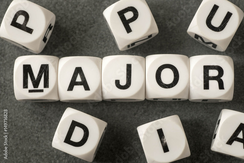 Photography word major on toy cubes
