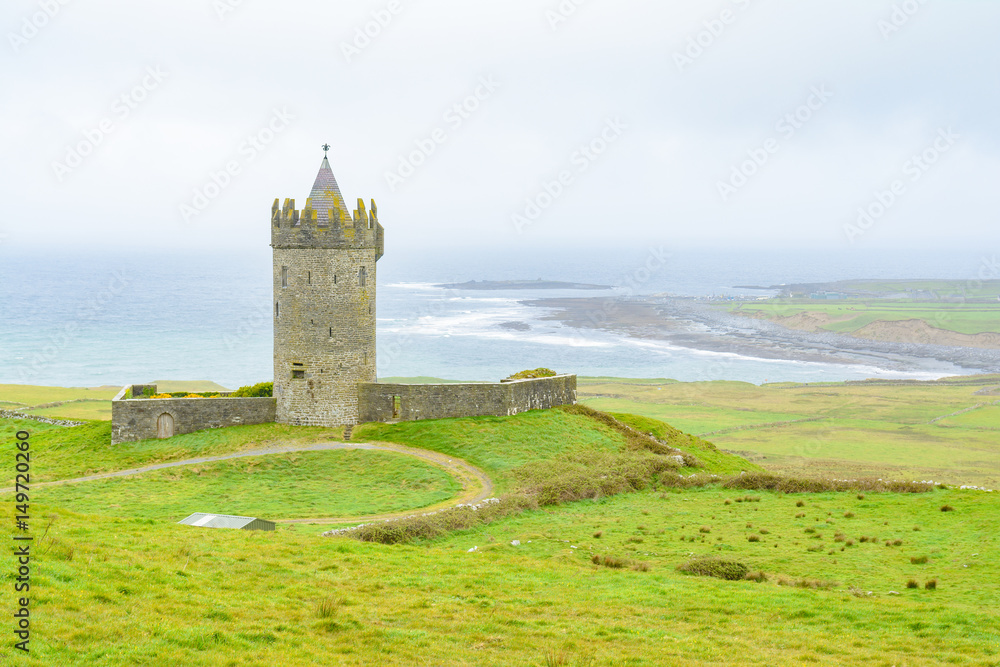 doonagore castle on foggy day, Ireland