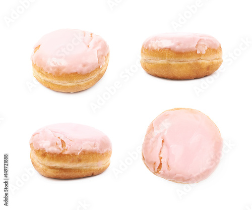 Pink glazed donut isolated