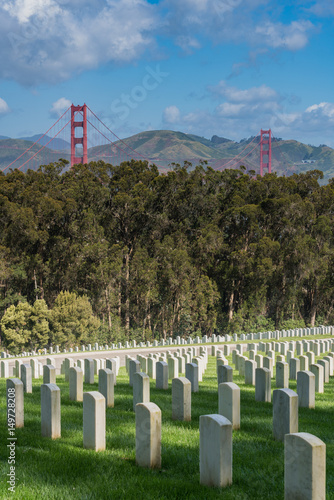 San Francisco National Cemetery in Presidio with Golden Gate Bridge photo