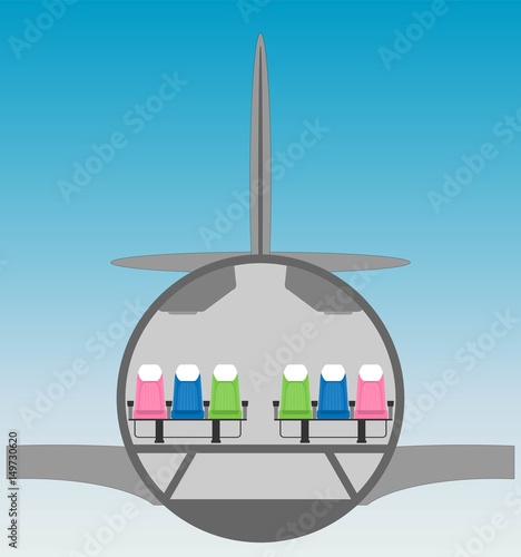 Narrow body Airplane Cross section with blue sky