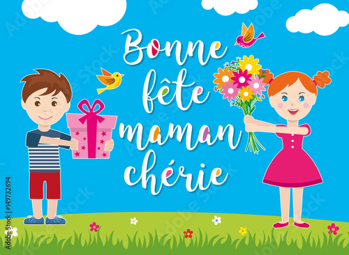 Fête des mères, enfants fleurs et cadeau-1