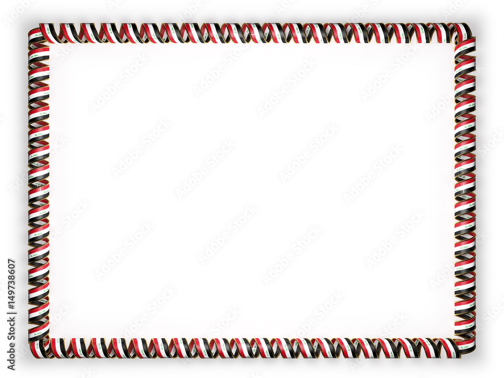 Frame and border of ribbon with the Iraq flag, edging from the golden rope. 3d illustration
