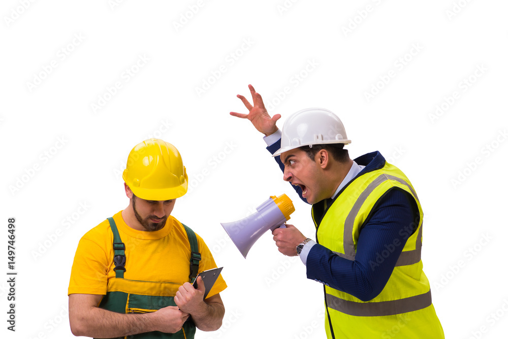 Two workers isolated on the white background Two workers isolated on the white background