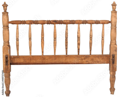 wooden bed headboard against white background