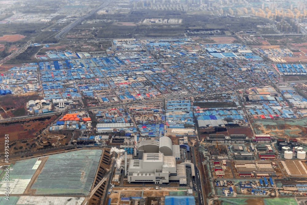 Aerial shot of an industrial zone in China