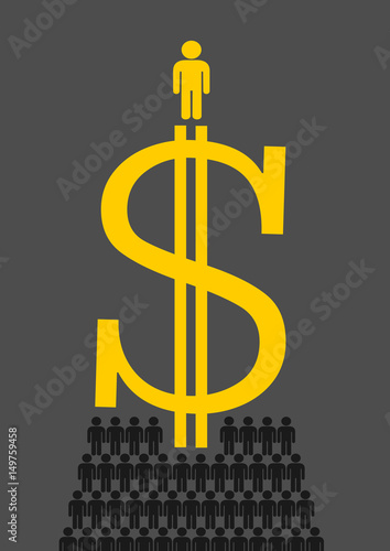 Slika na platnu Social pyramid as capitalist exploitation - poor class of slaves and servants produce profit for wealthy and rich boss with dollars