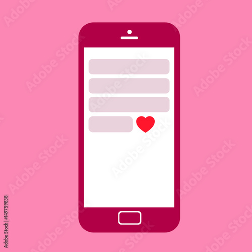 Emotional message on the screen of smartphone / phone - expression of love through text and symbol, virtual flirt through sexting. Vector flat design photo